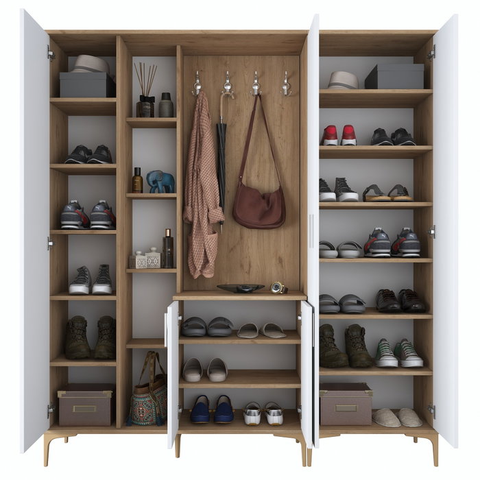 Hanah Home EA131 - 2801 Recibidor de Entrada Nogal y Blanco 180x198.6x37.5cm Mueble Organizador para Hogar